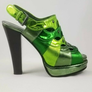 Bottega Veneta Green Metallic 6 5 Sling Back Peek A Boo Peep Toe Platform Heels Ebay