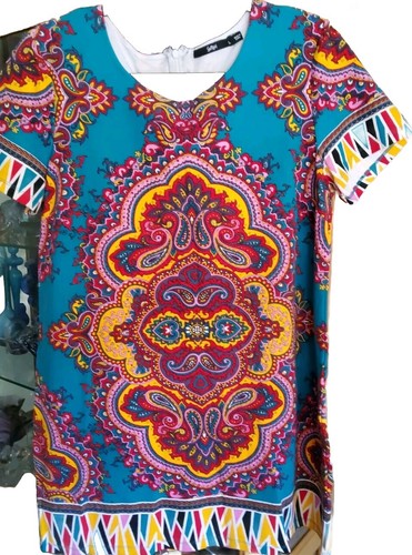 Sportsgirl - Retro Paisley Pattern Stretchy Dress - Size (L) = Size (14) - Picture 6 of 8