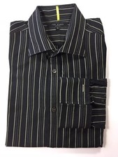 Ted Baker Men Long Sleeve Dress Shirt Black Stripe French Cuff Size 3 Cotton
