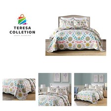 3 Piece Bohemian Boho Quilt Quilted Bedspread Printed Quilt Light Weight Quil...