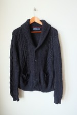 Mens Polo Ralph Lauren Cardigan Sweater Shawl Collar Jacket Large Blue Cotton