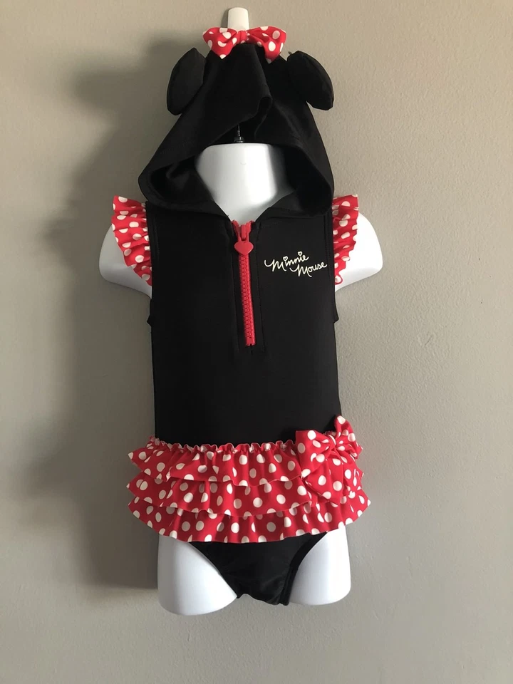 DISNEY Minnie Mouse Bathing Suit with ears hoodie 12-18 months  - Image 2 of 4
