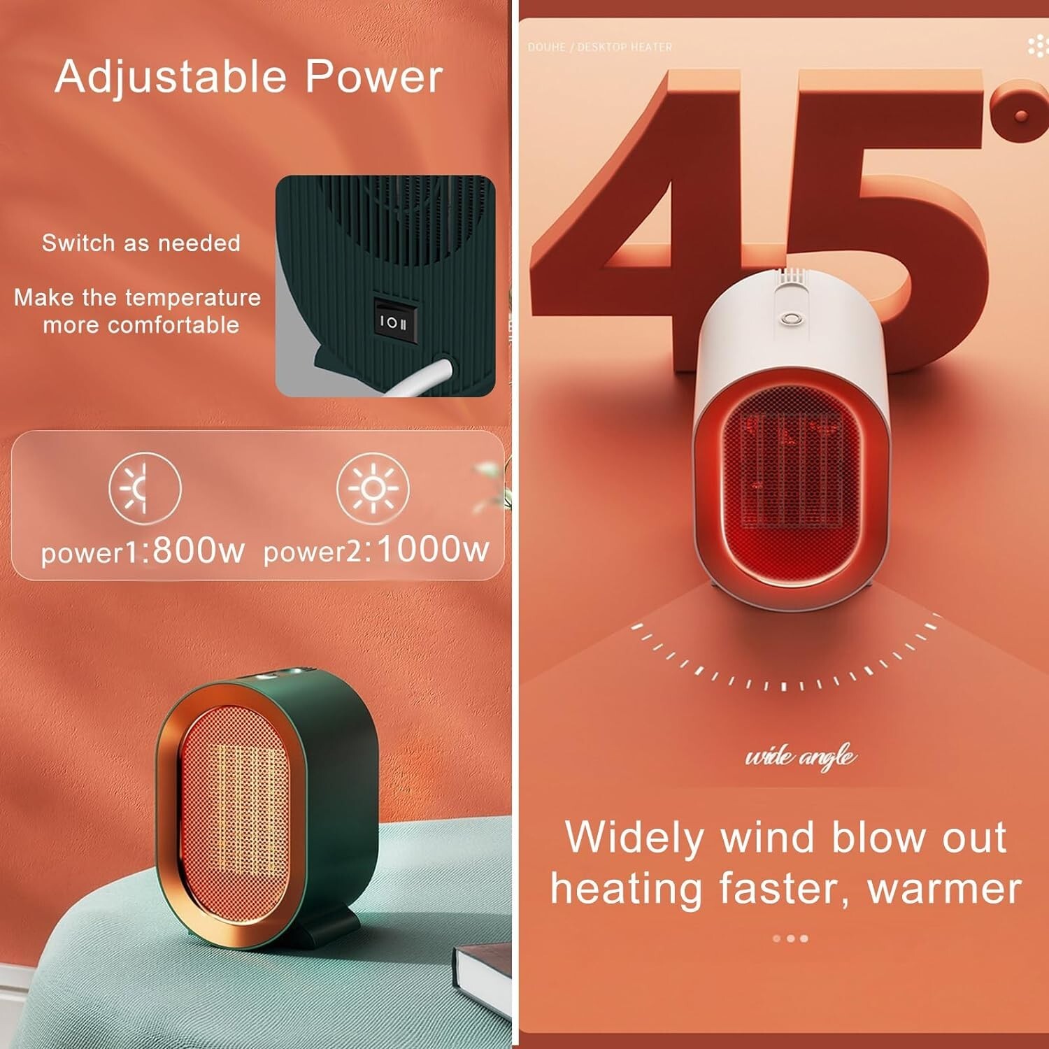 Electric Space Heaters for Indoor Use Plug in Portable Small Room