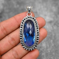 Blue Topaz Gemstone Pendant Handmade Jewelry 925 Sterling Silver Birthday Gift