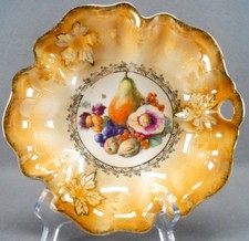 Vintage Kuno Steinmann Fruit Orange & Gold Leaves Bon Bon Dish Circa 1929 - 1938
