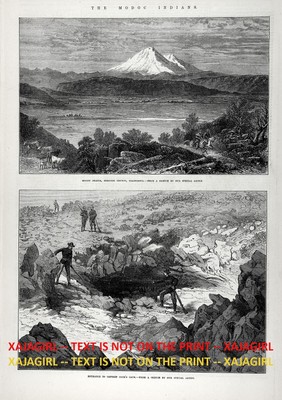 Indian Modoc Wars Mt. Shasta California Captain Jack's Cave, 1870s Antique Print