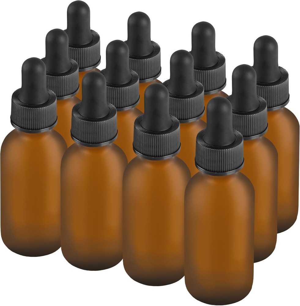 12Pack 1Oz Amber Glass DropperBottles Pipettes Dark Brown Essential Oils Liquids