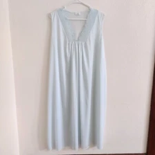 Vintage Milco New York USA Sleeveless Nightgown Lingerie Womens L Blue Smocked 