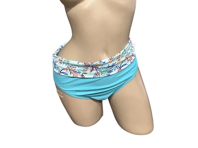 Ellen Tracy Aqua Floral Trim Bikini Swim Bottom Sz 12 NWOT