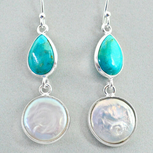 Boucles D'oreilles Clous Art Déco - Strass Turquoise, Perle Jade Vert Pâle - Doré - Nouveau