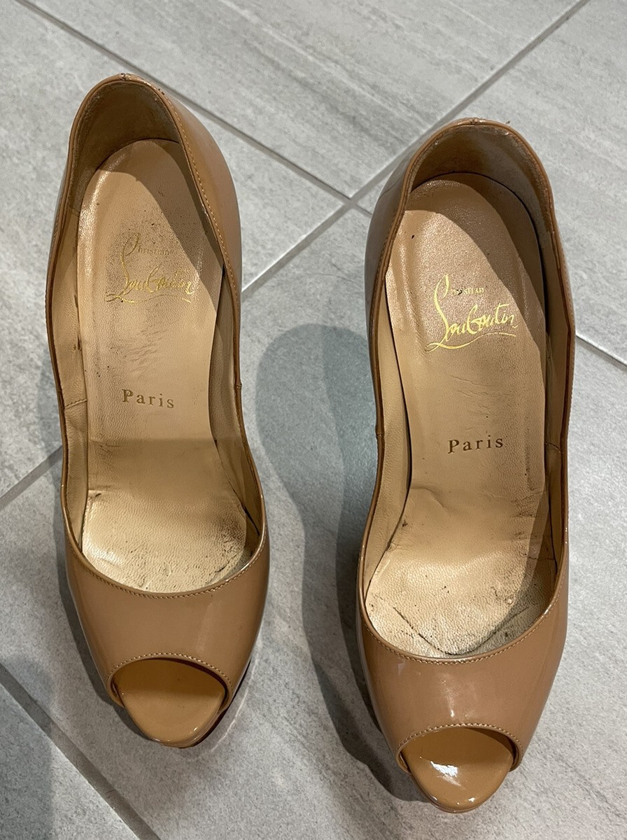 Christian Louboutin Lady Peep Patent Leather Nude Peep Toe High