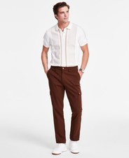 Pantalones cargo Club Room elásticos de ajuste regular para hombre, marrón clásico, talla 34W x 34L