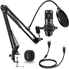 192khz/24bit Plug  Play Computer Cardioid USB Microphone w/Boom Arm