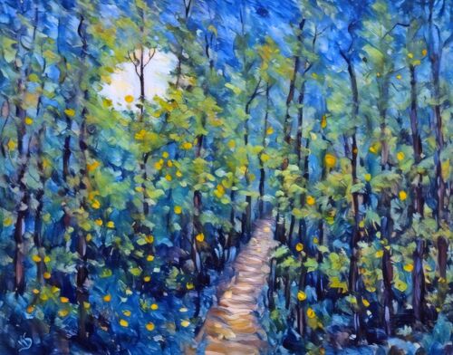 Firefly Moon ACEO Artist Trading Card 3,5x2,5 Print of original Pastell Art