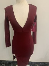Beautiful Long Sleeve Split On Leg Dress Burgundy S NWT