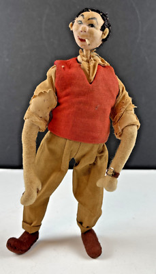 Vintage Roldan Klump Cloth Doll Man with Cigarette & Watch 1950's