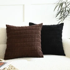 Pack of 2 Decorative Throw Pillow Covers, Corduroy 18*18 inch, Black&brown