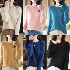 Women Wool Cashmere Sweater Knitted Pullover Slim Crew Neck Sweater Solid Jumper