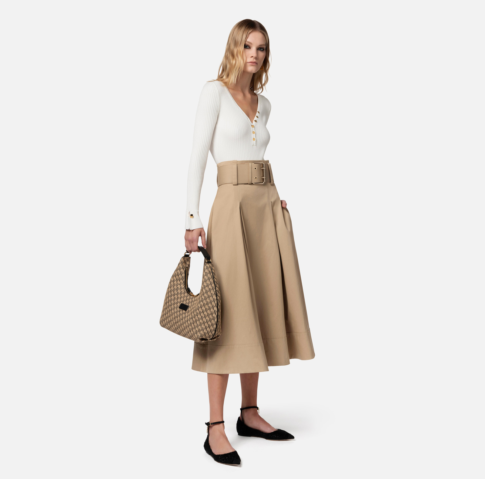 Gonna vita alta da Donna Elisabetta Franchi Taglia 42-44 Цвет бежевый