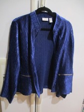 Chicos Blazer dressy Textured Purple Open Front Jacket Zip Pockets 2 m l