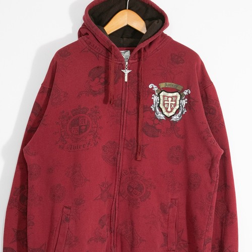 Vintage Avirex Zip Up Hoodie Mens 2XL Distressed Patch All Over Print Sweatshirt - Picture 2 of 8