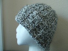 Hand knitted soft and cozy wool blend beanie/hat, white/black, men's/women's