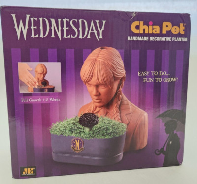 Chia Pet Wednesday Addams Jenna Ortega Handmade Decorative Planter Netflix *NEW*