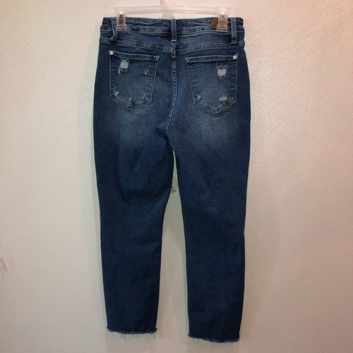 Judy Blue Rainbow Embroidered Straight Leg Jeans Size 7 28 Distressed Raw Hem - Picture 6 of 12