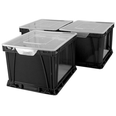 Storex Storage and Filing Cube, Black, 3-Pack Black/Clear