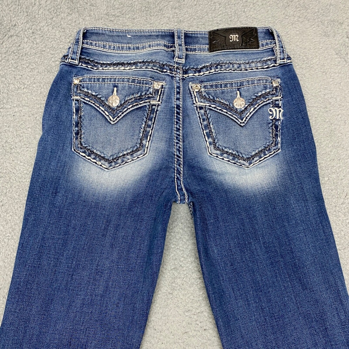 Miss Me Jeans Women 26 Blue Denim Mid Rise Chloe Boot Cut Flap