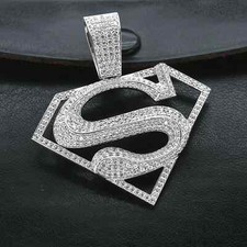 14K White Gold Plated 3.20Ct Round Lab Created Diamond Superman Charm Pendant