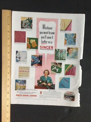 Singer Sewing Machines Ad Clipping Original Vintage Magazine Print 1952 MCM #2