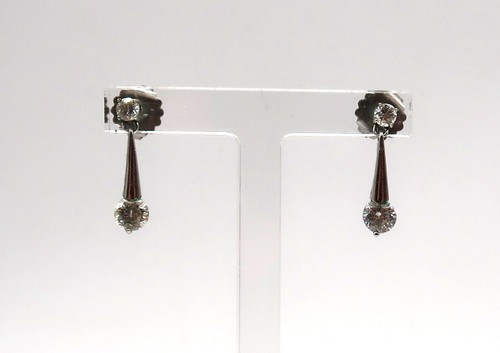 Pendientes colgantes de diamantes de imitación blancos tono plata Art Deco de colección - Imagen 10 de 11