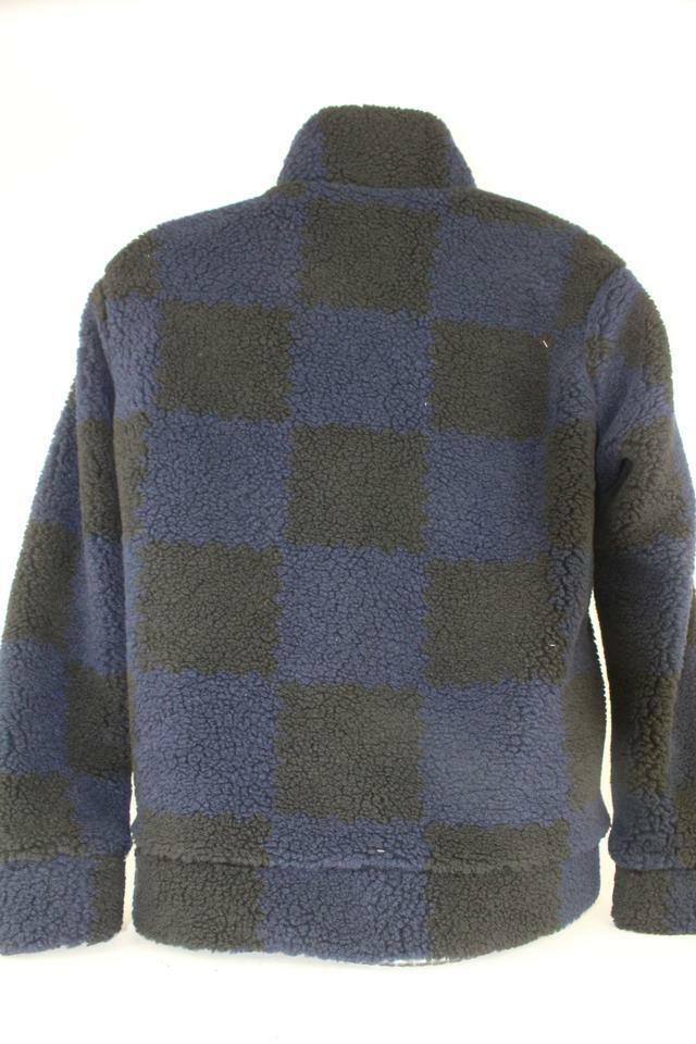 Herren M LV Nigo Marineblaue Jacquared Damier Fleece Jacke mit  Reißverschluss 111 von Louis Vuitton