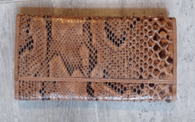 Pochette De Soirée Vintage En Cuir Serpent 1970 - Taille Moyenne Beige