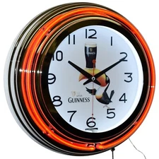 15" GUINNESS Beer Logo Double Neon Clock Man Cave Decor (Orange)