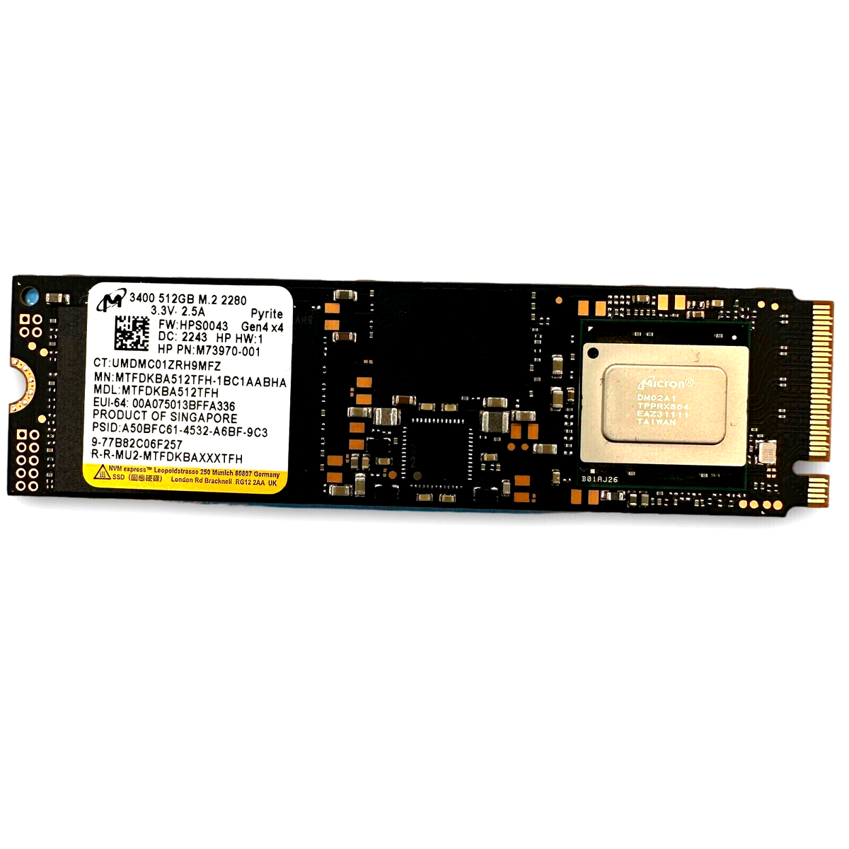 Micron 512GB 3400 Gen4x4 M.2 NVMe PCIe SSD, MTFDKBA512TFH Micron 512GB 3400 Gen4x4 M.2 NVMe PCIe SSD, MTFDKBA512TFH