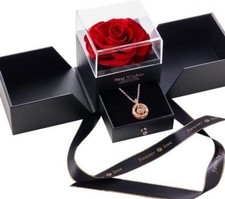 Preserved Real Rose with Rose Gold Necklace Gift Box Eternal Flower Gift for Her