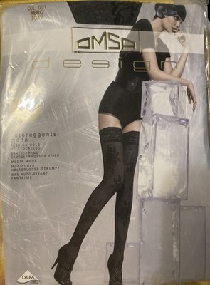Paar Omsa Sexy Design Selbsthaltende Blätter 50Den Größe 4 (L-XL) Farbe Schwarz