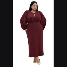 City Chic Womens Plus Size 18 Maxi Dress Ines Ruby Red Puff Long Sleeve NWT