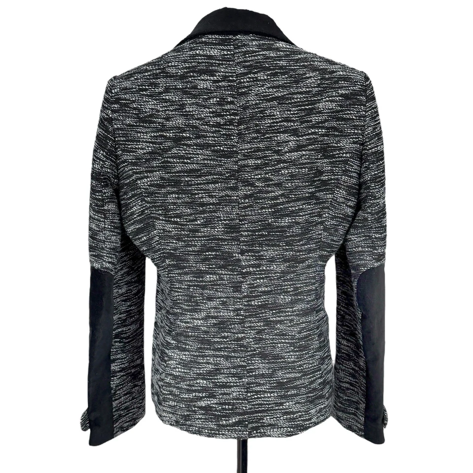 PINK TARTAN Wool Blend Black Velvet Trim 3 Button Blazer Jacket Sz 8 White Black - Image 2 of 4