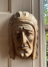 Vintage Hand Carved Wooden Chief Head Native American Indian Figure