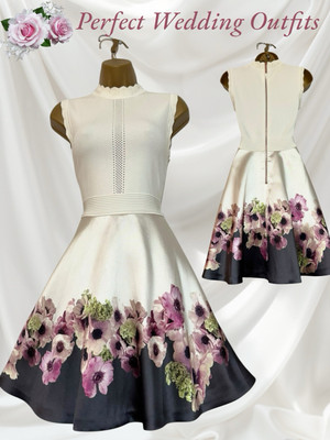 Ted Baker Fit & Flare Kleid Größe 1 UK 8 weiß bunt Blumen Hochzeit Rennen Kreuzfahrt