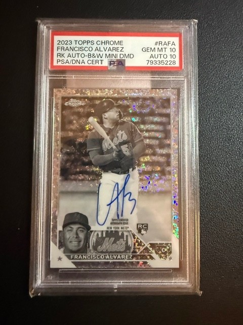 2023 Topps Chrome Francisco Alvarez B&W Diamond Auto SP PSA 10 RC Mets TRUE 1/1