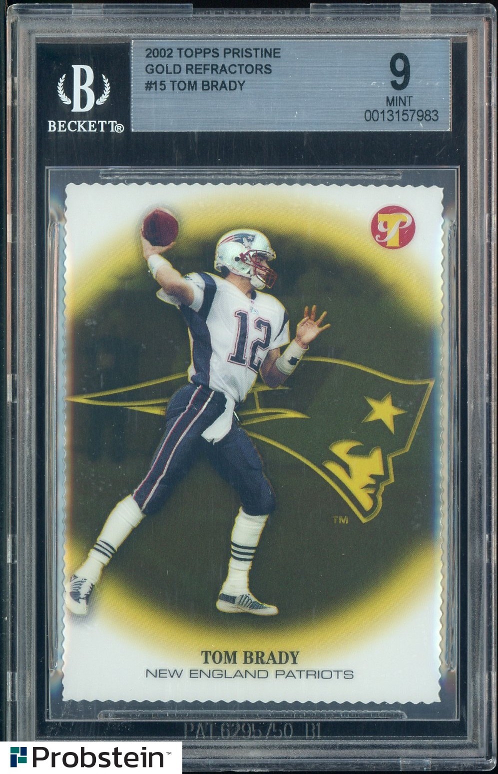 2002 Topps Pristine Gold Refractor #15 Tom Brady Patriots 28/79 BGS 9 MINT