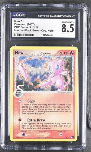 CGC 8.5 Mew 3/17 Pop Series 5 Inverted Back Error Cosmos Holo Swirl Pokemon Card
