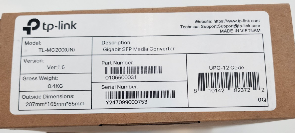 TP-Link TL-MC200 Gigabit Fiber Media Converter SFP to RJ45 New In Box Free Ship
