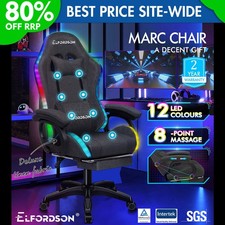 ELFORDSON Gaming Chair 12 RGB LED Massage Padded Swivel Recliner Computer Office