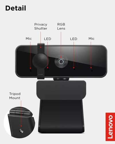 Lenovo Essential Full HD 1080P Webcam, Dual Microphone, No Driver 1.8m USB 2.0, - 第 8/8 張圖片