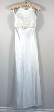 White Lace Pearl Halter Open Back Dress Gown S 5-6 Zum Zum by Niki Livas Y2K VTG